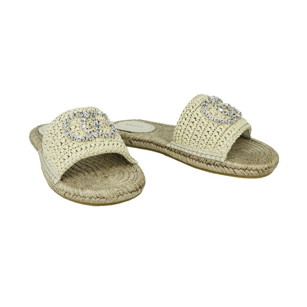 Gucci Interlocking Crystal GG Raffia Espadrille S… - image 2